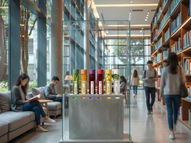 Flow Bar Co. brand infrastructure — modern library hydration station