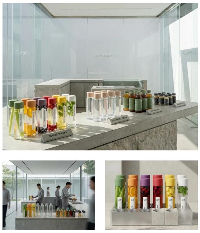 Flow Bar Co. hydration bar counter with infused waters and electrolyte blends